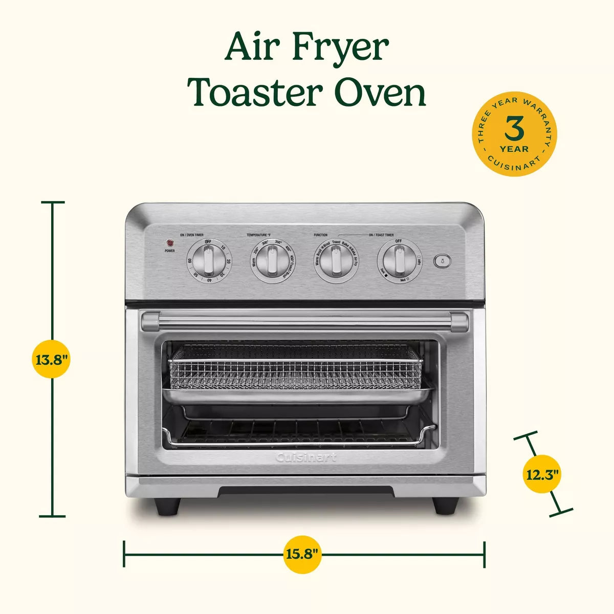 Cuisinart Air Fryer Toaster Oven 7-In-1, 1800W Stainless Steel CTOA-122NAS