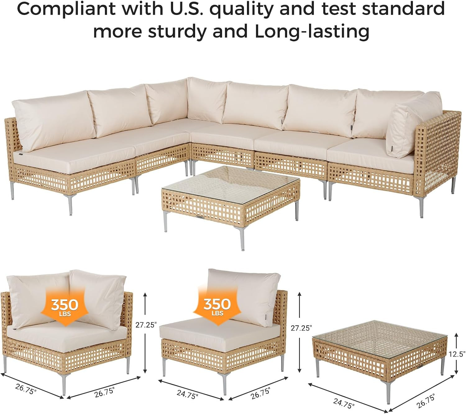 7-Piece Wicker Patio Furniture Set, Outdoor Sectional Sofa
