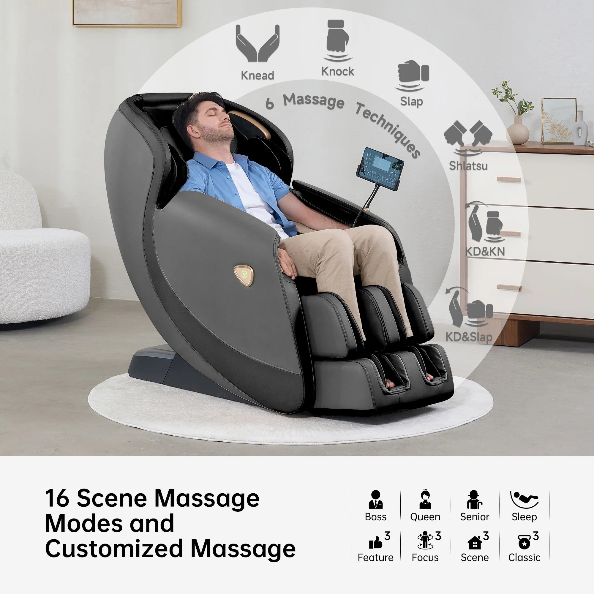 3D Sl-Track Massage Chair, Full Body Zero Gravity Shiatsu Thai Massage Recliner, Black