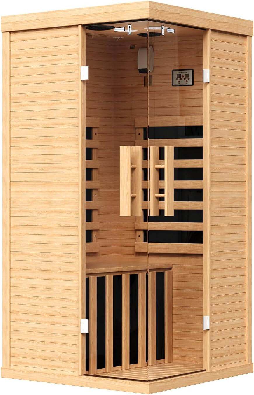 Wooden Infrared Saunas, Traditonal 1 Person Sauna with Red Light