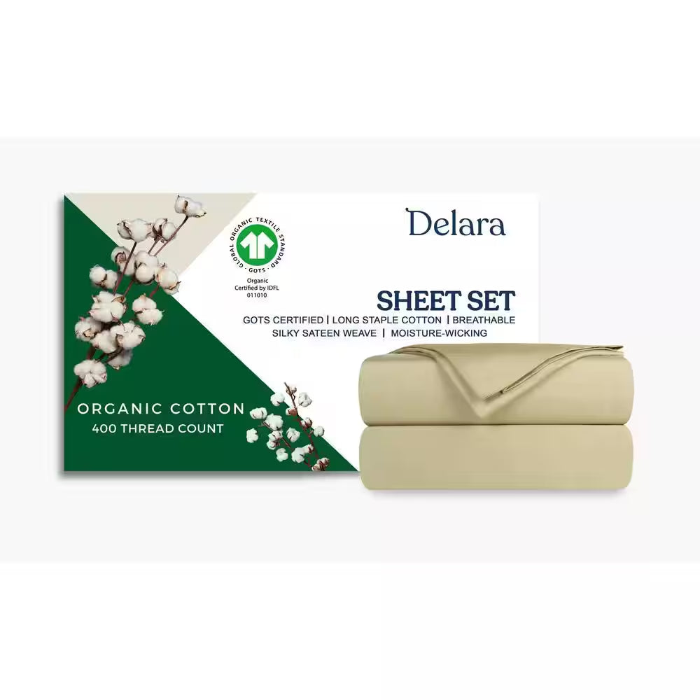 4-Piece Set Sage Green Solid 100% Organic Cotton Sheets Sets, King, Smooth & Breathable, Super Soft Sheet Sets