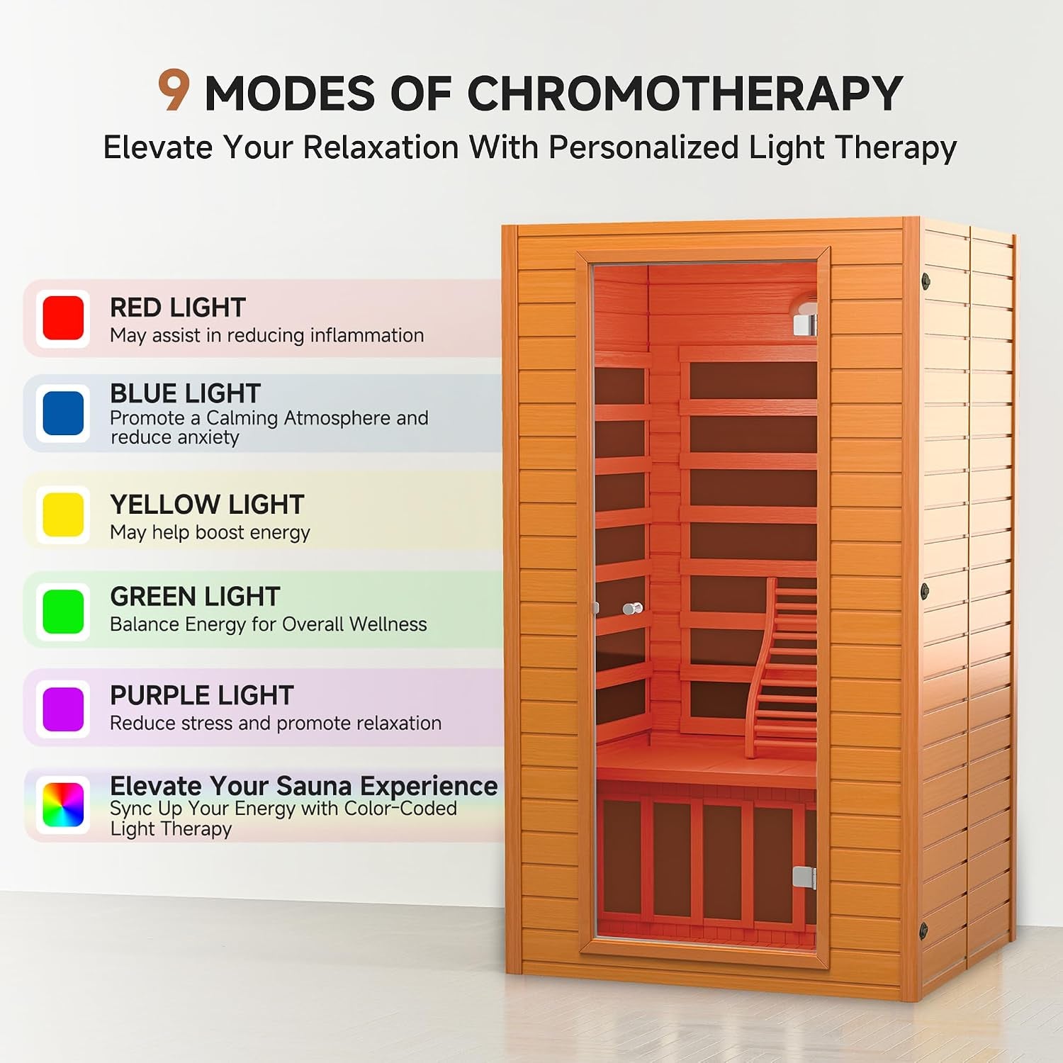 1-2 Person Sauna Low EMF Infrared Sauna with Red Light Therapy
