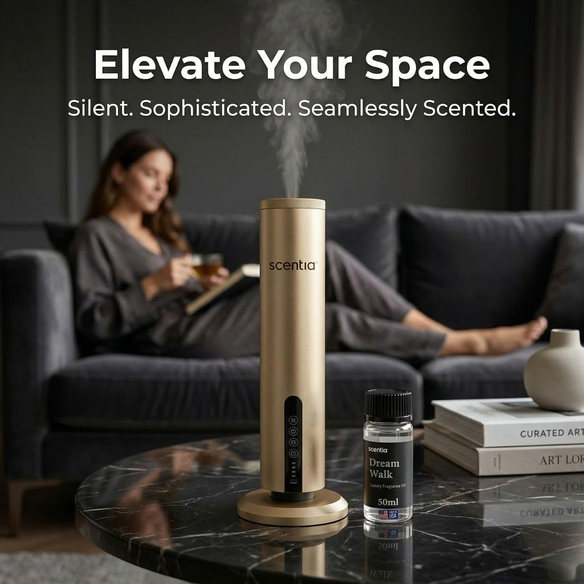 Wireless Waterless Cold-Air Scent Diffuser, App Control, 1500 Sq. Ft Gold