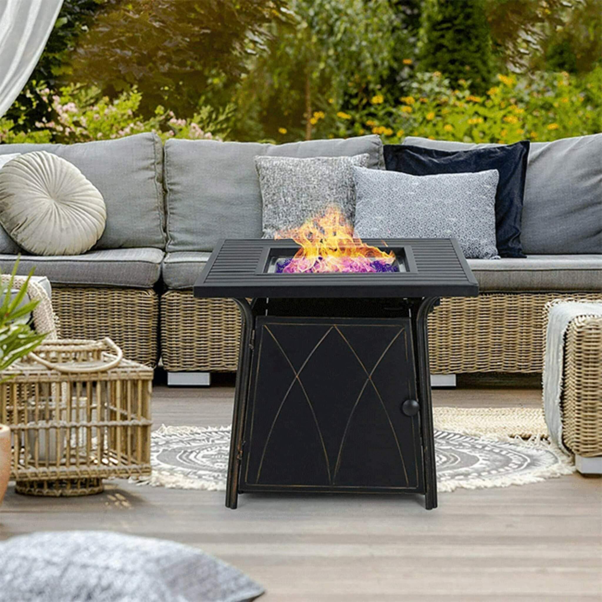 Sophia & William 5-Piece Outdoor Gas Fire Pit Table Set W/ Cushioned Swivel Dining Chairs (SAK63872)