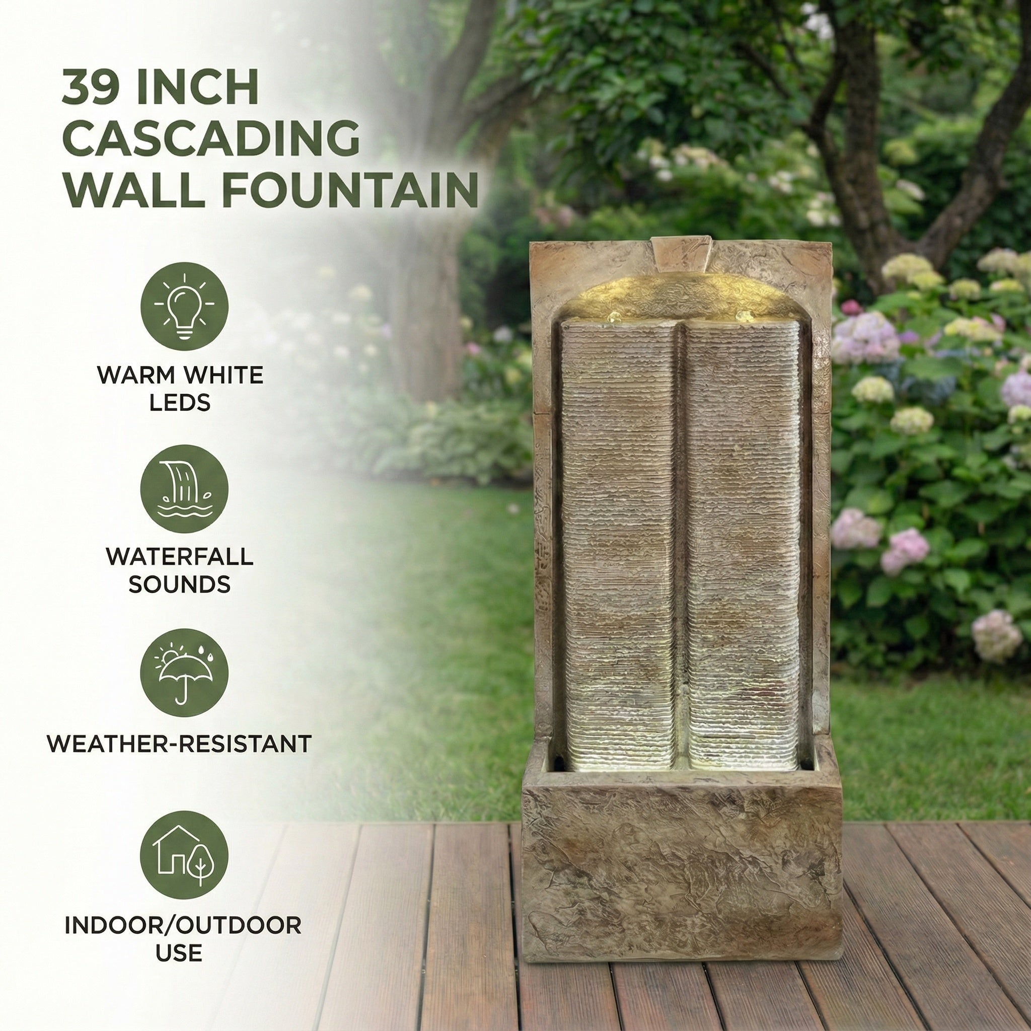Resin Sandstone Outdoor Wall Water Fountain with Warm LED