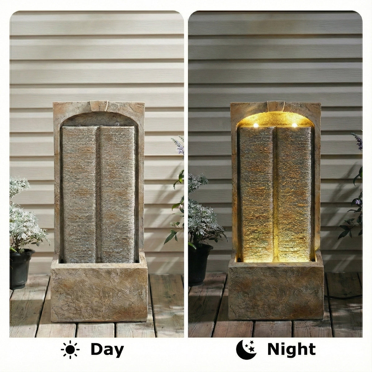 Resin Sandstone Outdoor Wall Water Fountain with Warm LED