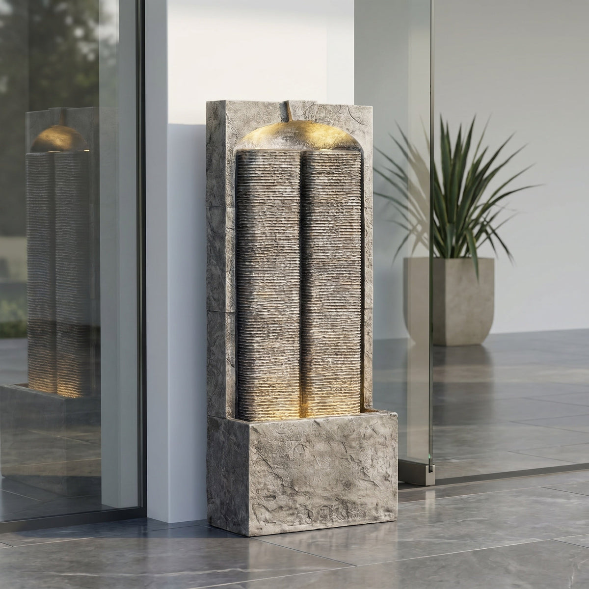 Resin Slate Outdoor Water Wall Fountain with LED Lights