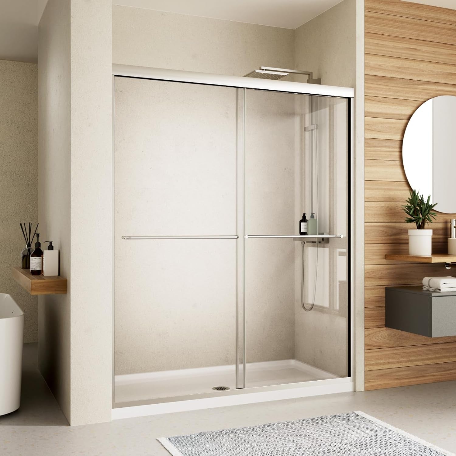 Double Sliding Shower Door,44-48" W X 70" H,Chrome