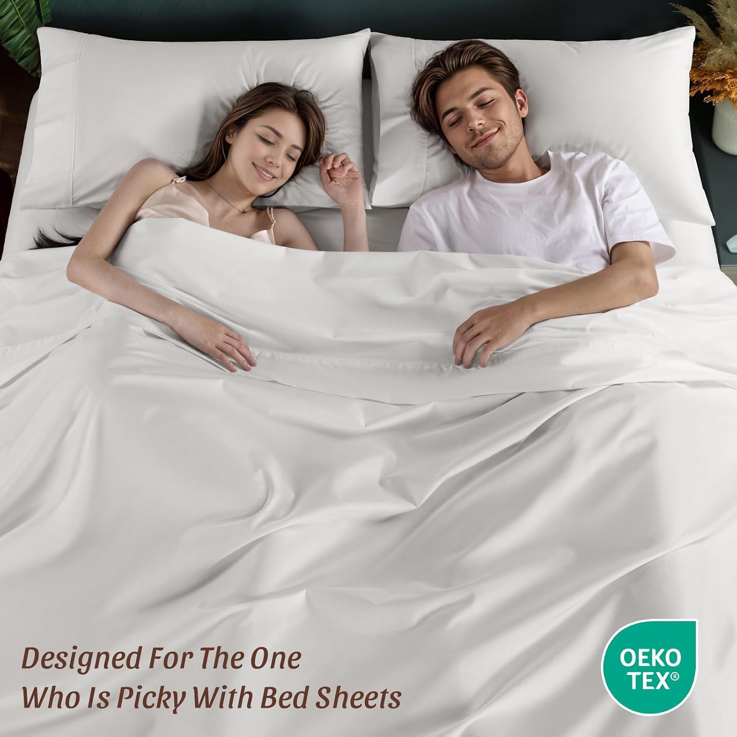 100% Cotton 1200 Thread Count Sheets Set Bedding Sets,Bed Sheet 4 Piece Sets,16 Inches Deep Pocket (White, Queen)