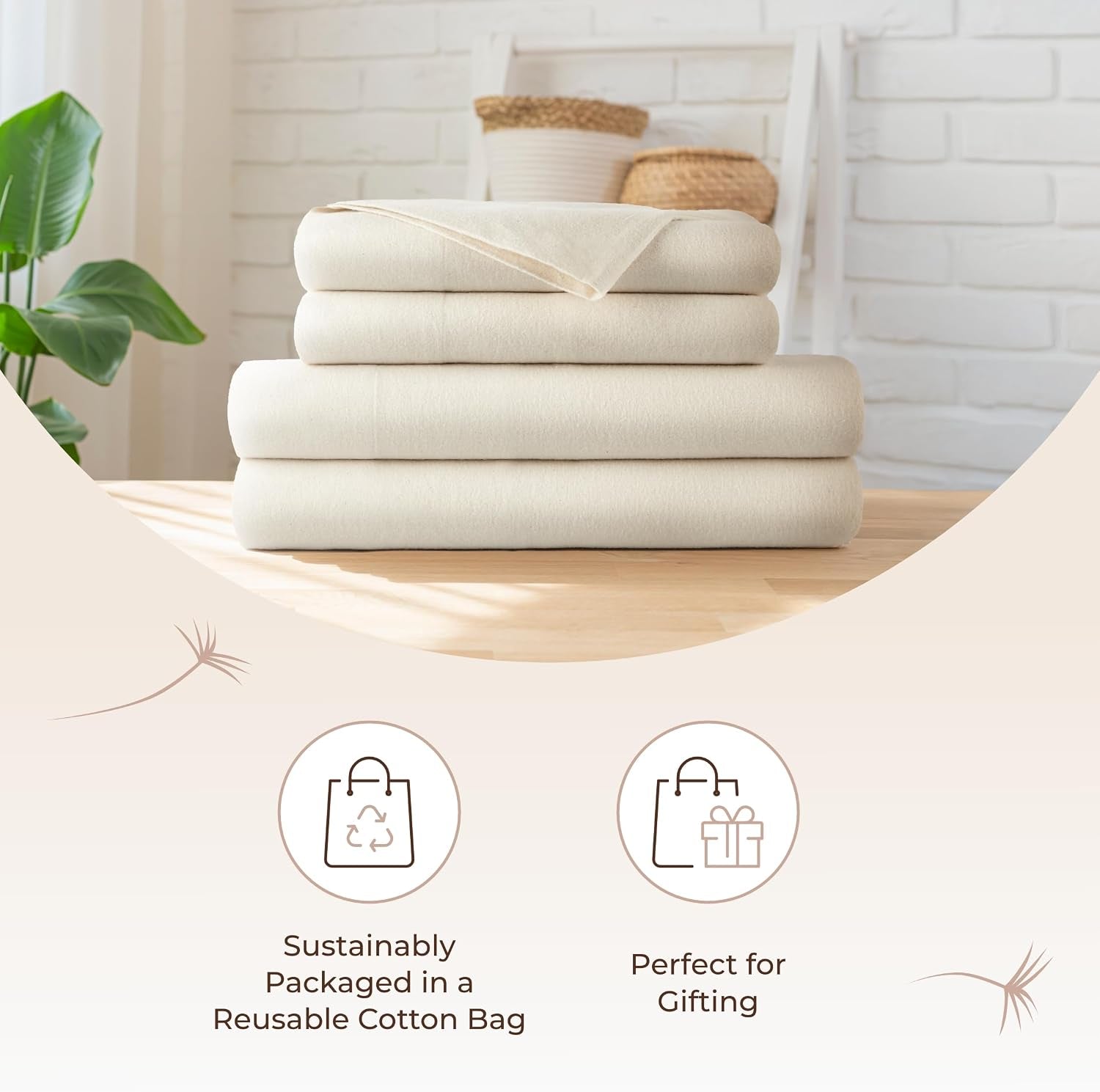 100% Organic Flannel Sheets King Size - GOTS Certified 100% Cotton Flannel Sheets Set with Comfortable Soft Brushed Finish & Deep Pocket - 1 Flat 1 Fitted & 2 Pillowcases (Natural, King)