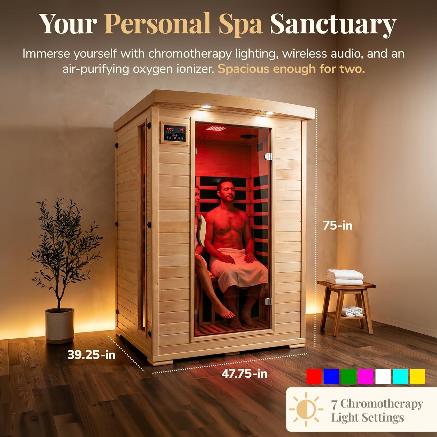Heat Wave Coronado 2-Person Hemlock Deluxe Infrared Sauna for Home Use