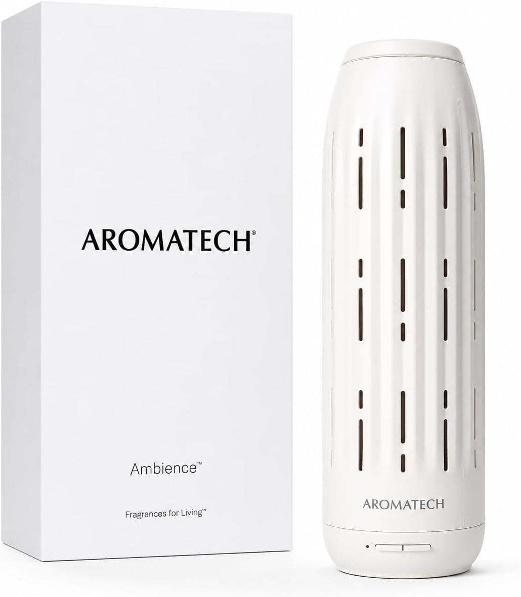 Ambience Scent Diffuser – Waterless Cold-Air Diffuser for Essential Oils, Bluetooth App Control, up to 1000 Sq Ft, Home, Hotel & Spa – White Stone