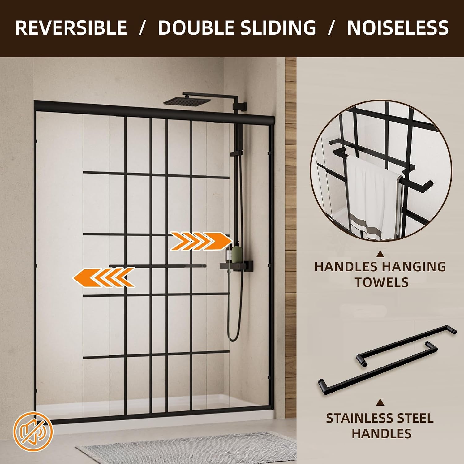 Double Sliding Shower Door,56-60" W X 72" H,Grid Pattern