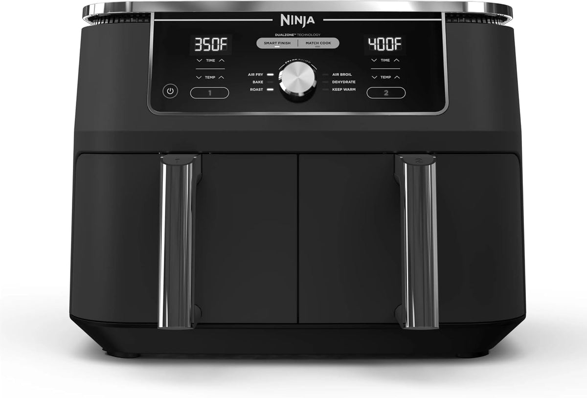 Ninja DZ401 Foodi 10 Quart 6-In-1 Dualzone XL 2-Basket Air Fryer with 2 Independent Frying Baskets, Match Cook & Smart Finish to Roast, Broil, Dehydrate for Quick, Easy Family-Sized Meals, Grey