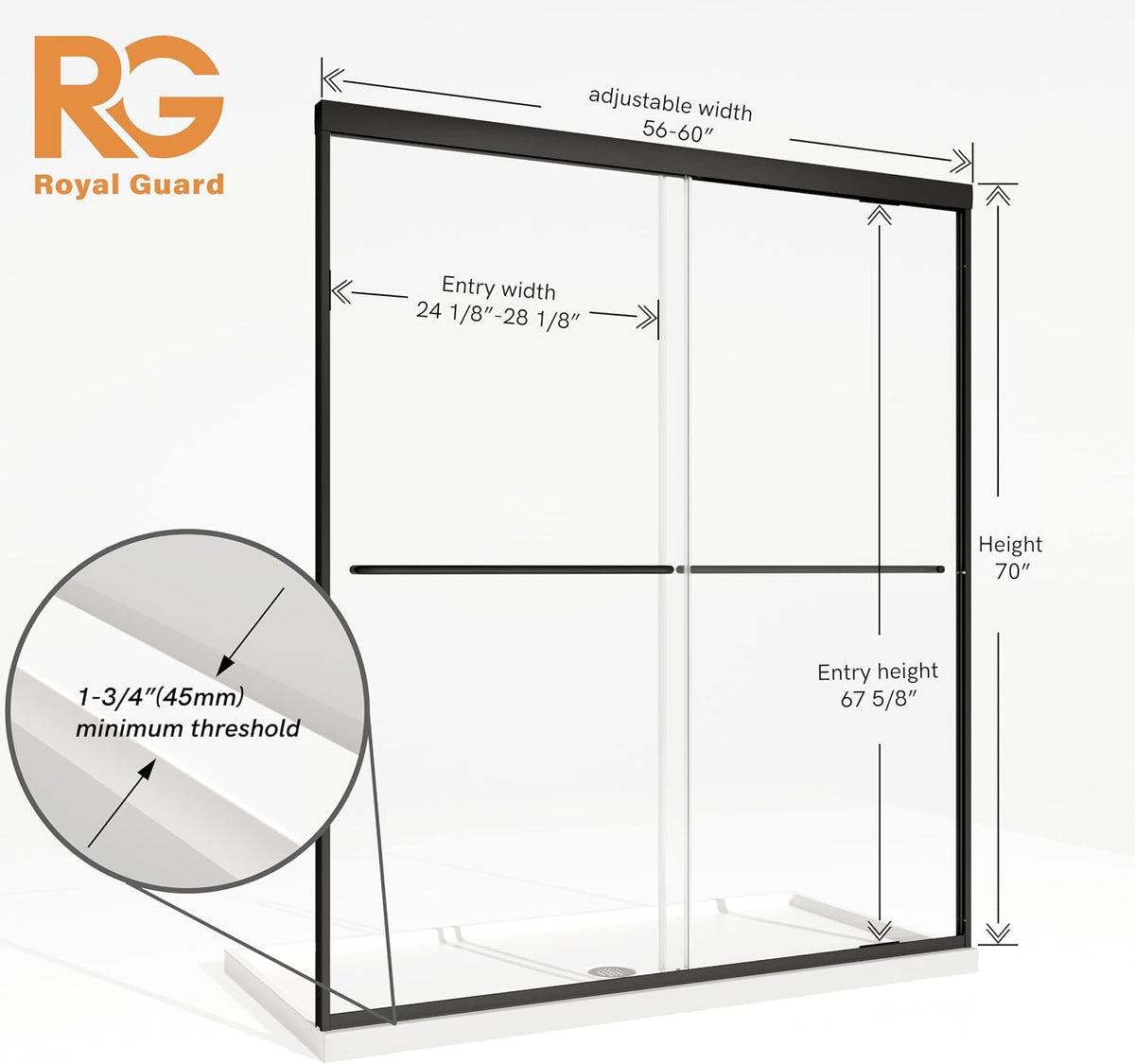 Double Sliding Shower Door,56-60" W X 70" H,Matte Black