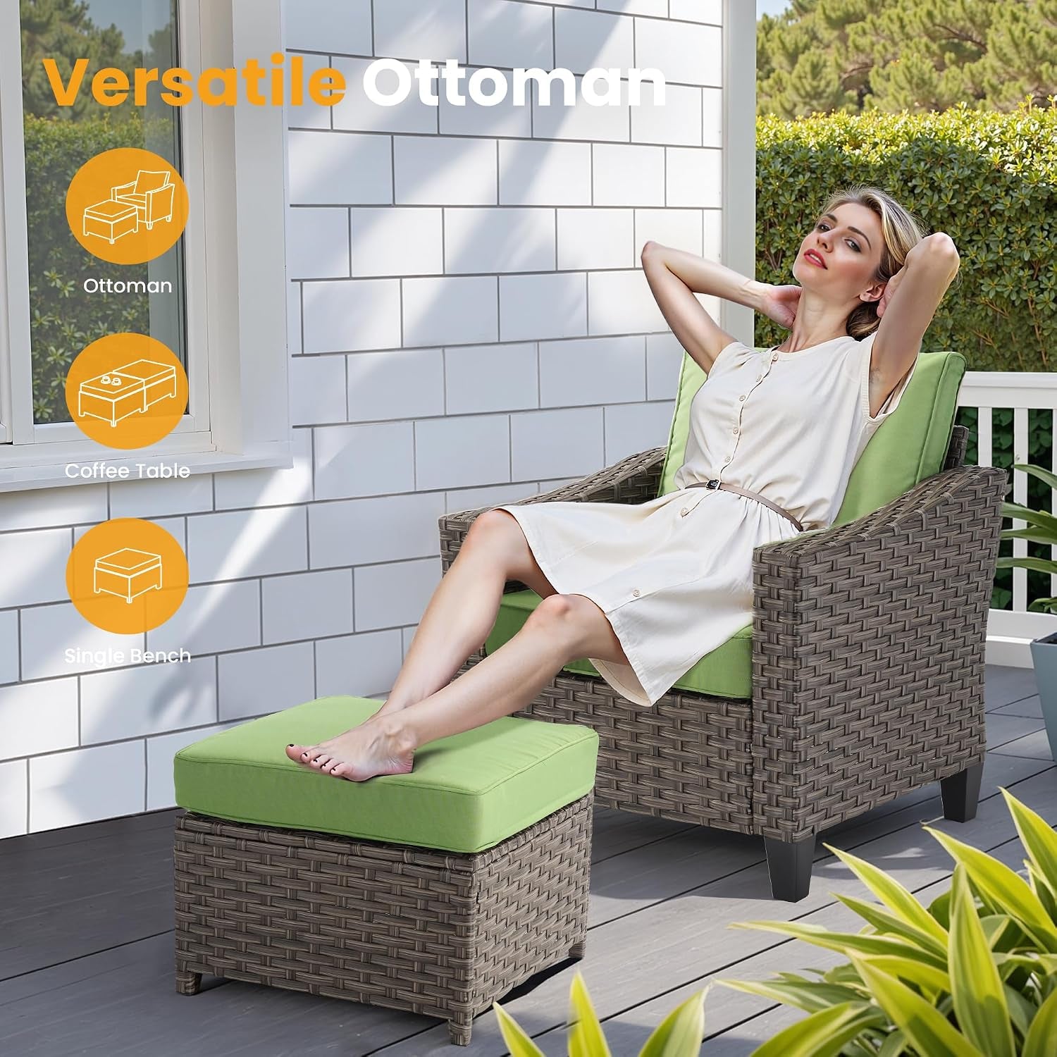 10 PCS Outdoor Patio Furniture 54In Set with Fire Pit Table, All-Weather Rattan Wicker Conversation Group with Deep Seating, High Back Comfort for Porch, Backyard, Green