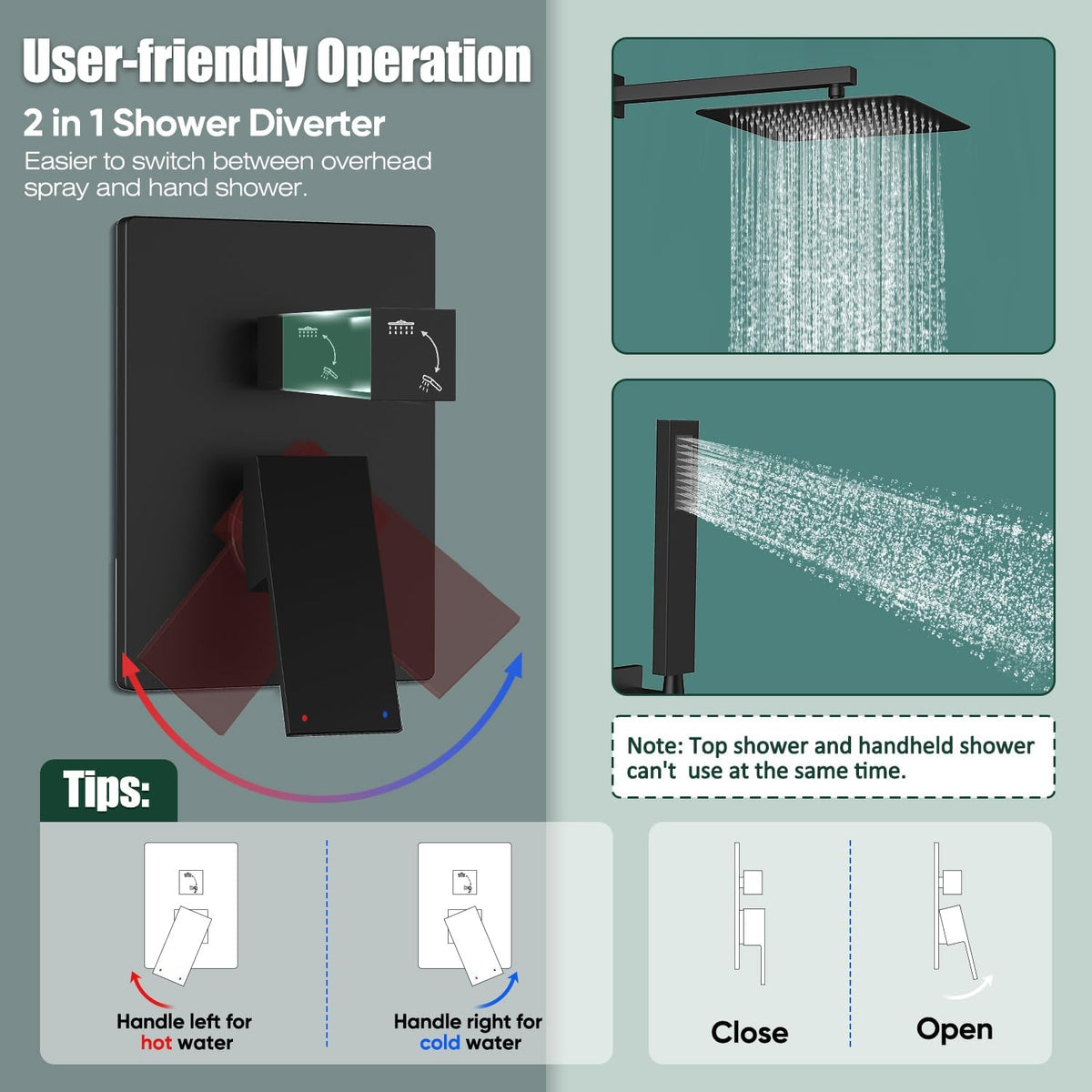 Rain Shower Head with Handheld Spray Combo, 10", Matte Black
