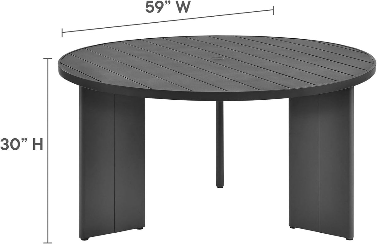 Tahoe Outdoor Patio Powder-Coated Aluminum 5-Piece Dining Set in Gray White - round Patio Furniture Set for 4 - outside Table with Umbrella Hole and Cushioned Chairs - Modern Patio Set