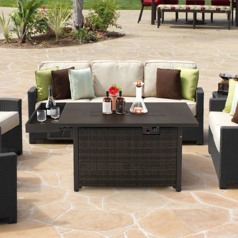 52 Inches Outdoor Fire Pit Wicker Propane Fire Pit Table with Cover