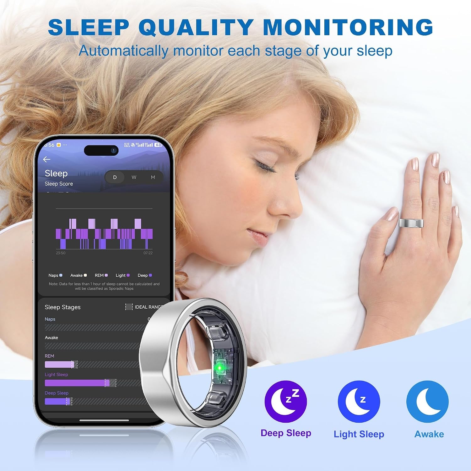 Smart Ring for Women Men, Minimalist Fitness Ring&Health Ring with Heart Rate
