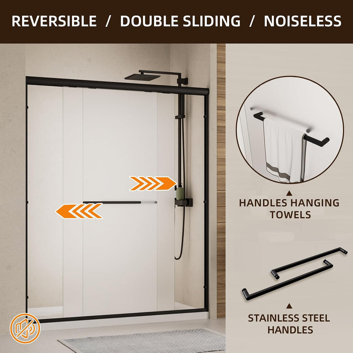 Double Sliding Shower Door,56-60" W X 72" H,Frosted&Matte Black