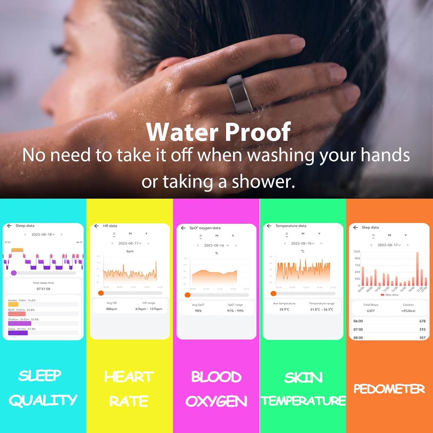Smart Ring Sleep Fitness Tracker,Records Sleep, Heart Rate, Temperature, Blood Oxygen and Pedometer,Health Ring with Charging Case