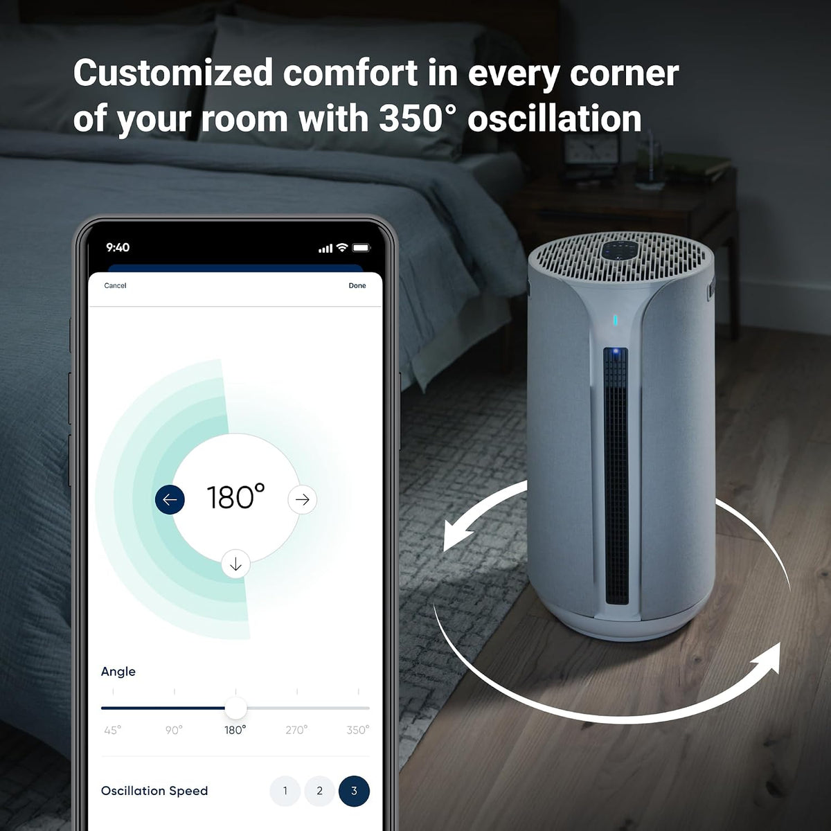BLUEAIR Comfortpure Most Powerful 3-In-1 Cooling, Heating, Air Purifier – Hepasilent Cleaner for Home, Pets, Allergies, Dust, Odor, Covers 1689 Sqft in 1 Hour – All Season Comfort for Large Rooms
