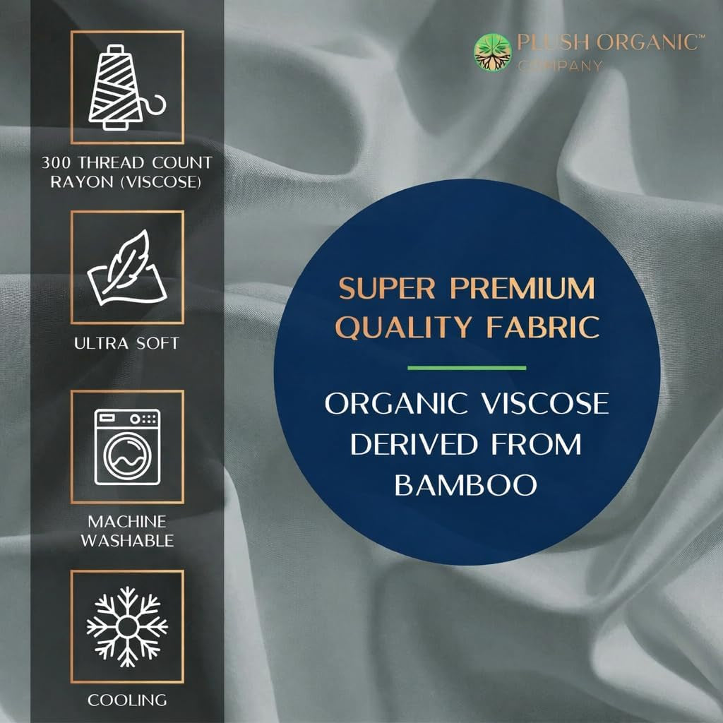 King Luxury 4 Piece Bedsheet Set, Harbor Mist with White Piping, Cooling Resort Bedding, Ultra Soft, Viscose Derived from Bamboo,Organically Grown, 300 Thread Count