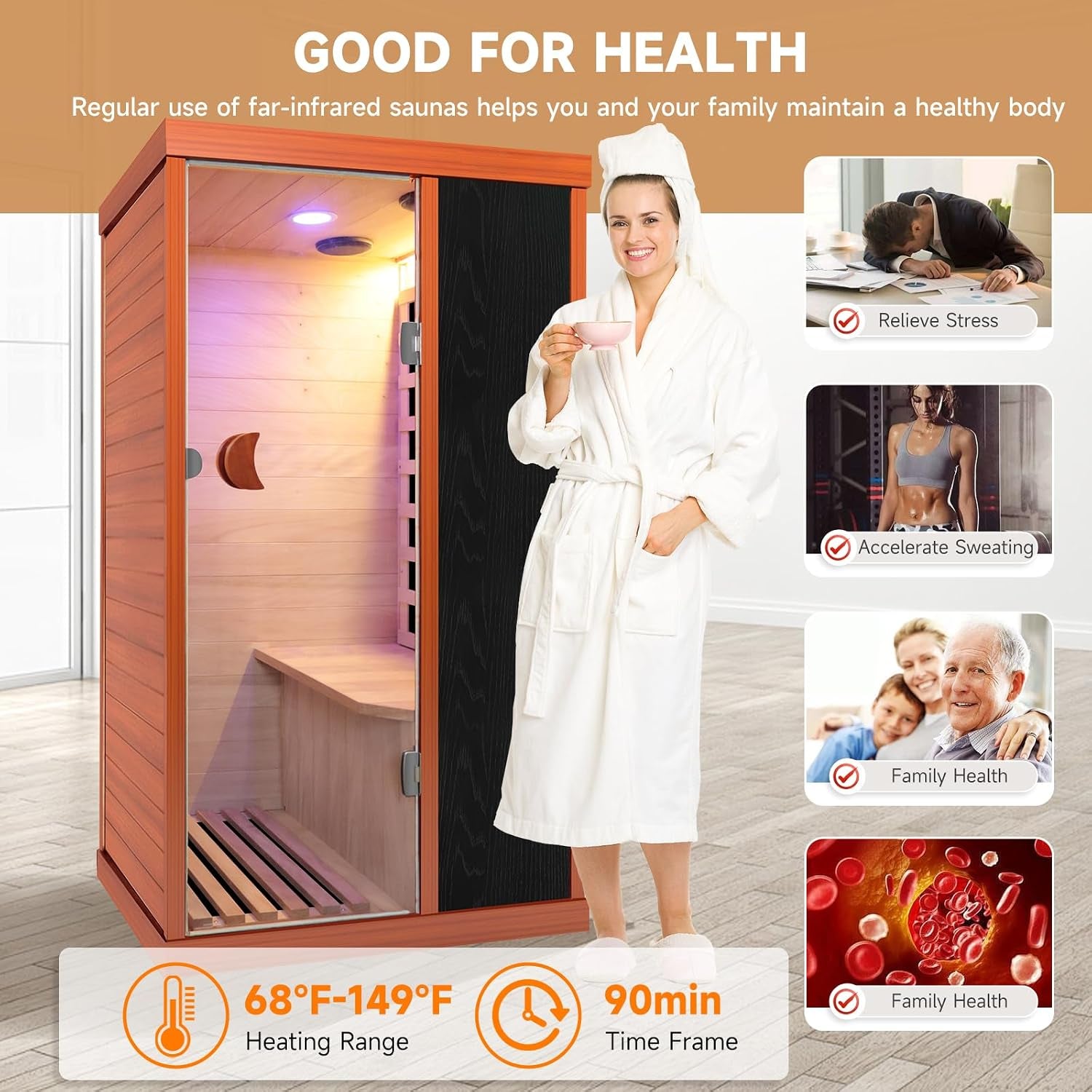 1 Person Sauna Far Infrared Sauna 1200W Low EMF Indoor Home Sauna