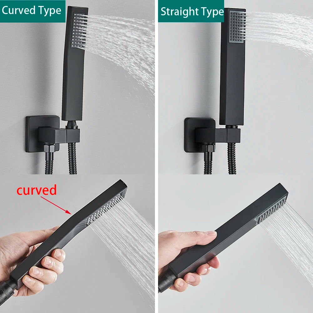 Ceiling Shower Faucet Big Rainfall LED Shower Head Concealed Shower System Black Embedded Shower