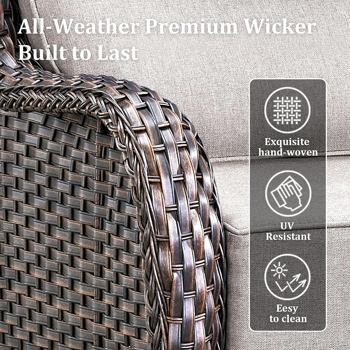 Luxury Outdoor Swivel Rocker Patio Chairs Set of 2 with 6-Inch Thick Cushions, High Back Swivel Patio Chairs Wicker Outdoor Gliders for Porch, Yard, Deck, Poolside, Brown/Beige