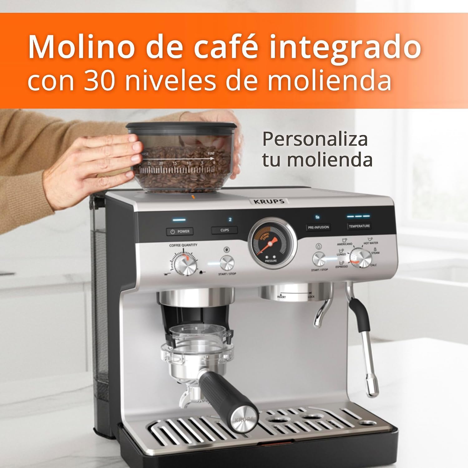 Barista Espresso Machine with Built-In Grinder, 30 Settings