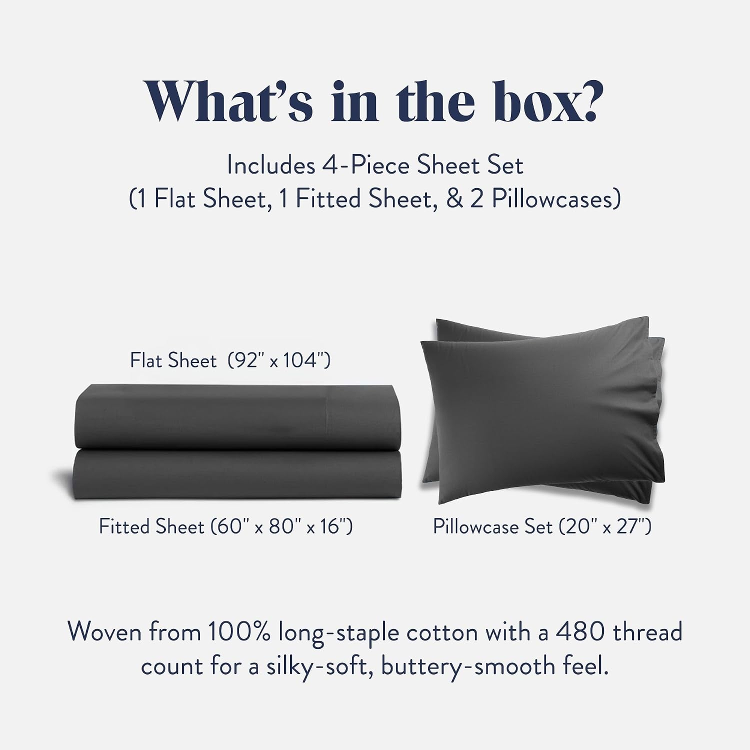 Brooklinen Sateen 4-Pc Sheet Set Hotel-Quality Luxury - Queen, Slate Grey