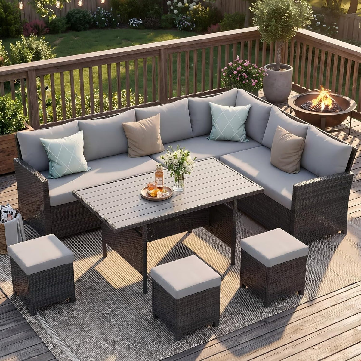 7 Piece Patio Furniture Set, Patio Sectional for All Weather