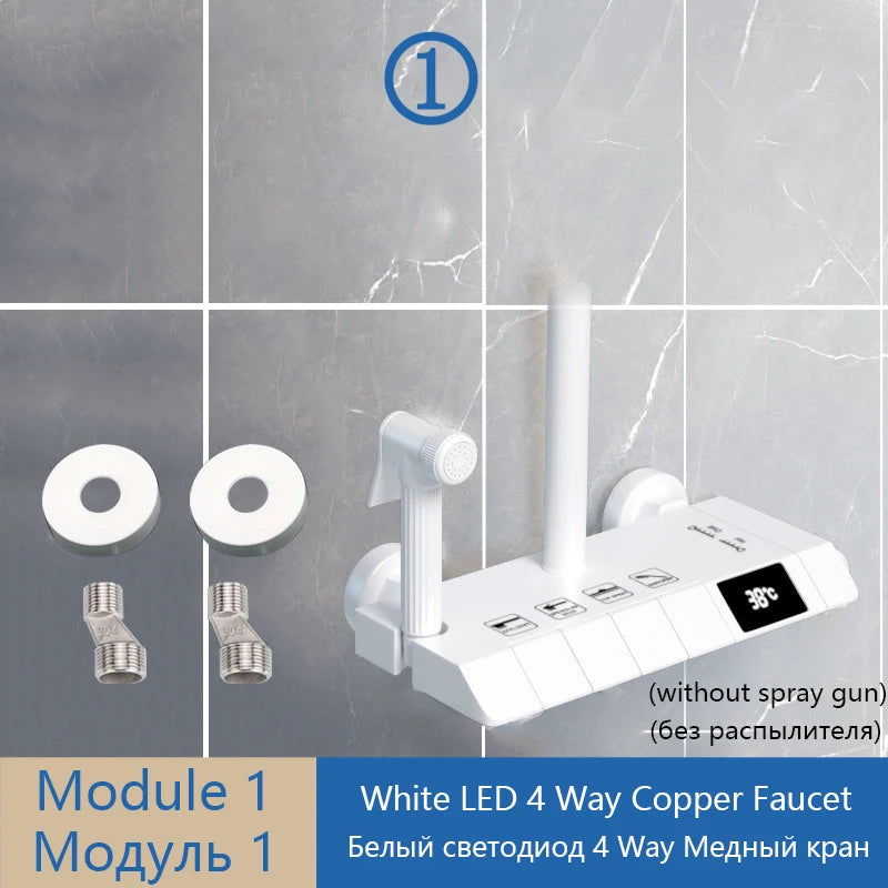 Gray Shower Set Bathroom Copper Shower System LED Digital Display Temperature Bathtub Shower Faucet DIY Shower Accessories Sets
