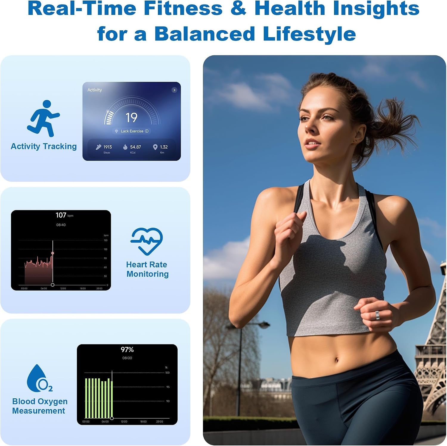 Smart Ring for Women Men, Minimalist Fitness Ring&Health Ring with Heart Rate