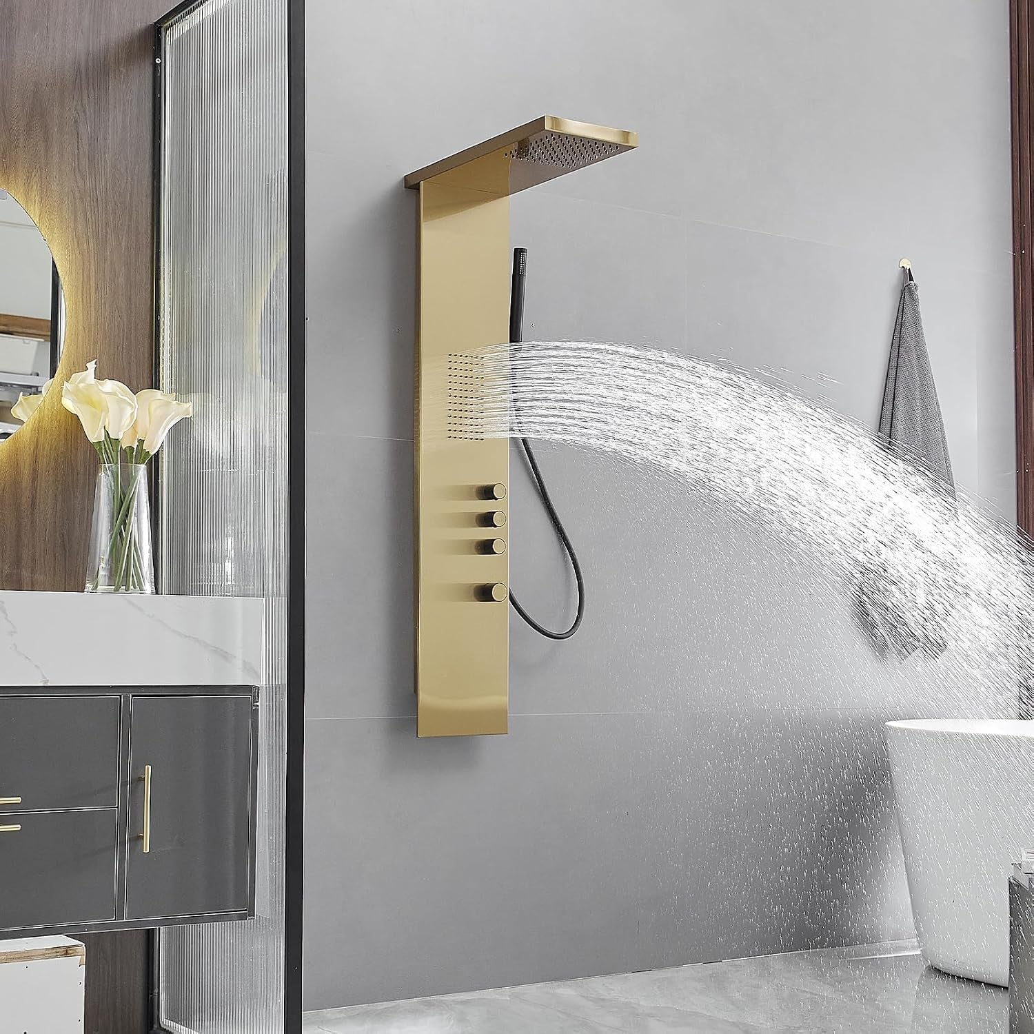 Shower Panel Tower System, Brushed Gold