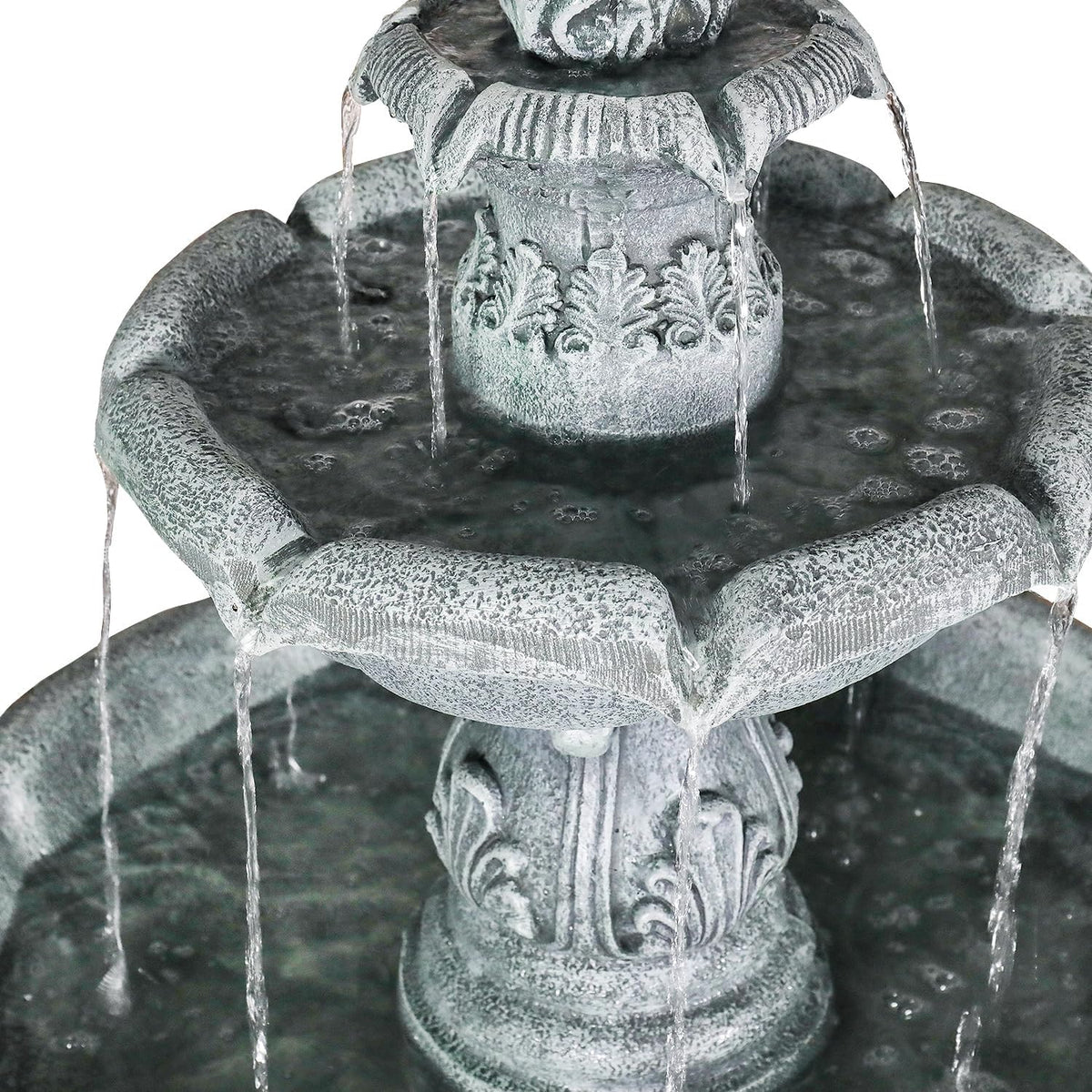 48" High 3-Tiers Modern Concrete Outdoor Water Fountain - round Large Outdoor Fountains and Waterfalls for Garden, Patio, Yard, and Deck Decor, Featuring Natural Stone Look (Grey, 48 Inch)