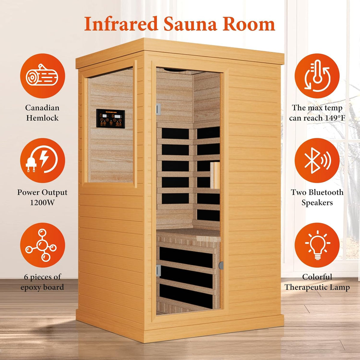 Far Infrared Sauna Home Sauna Spa Room Canadian Hemlock Wood 1200W