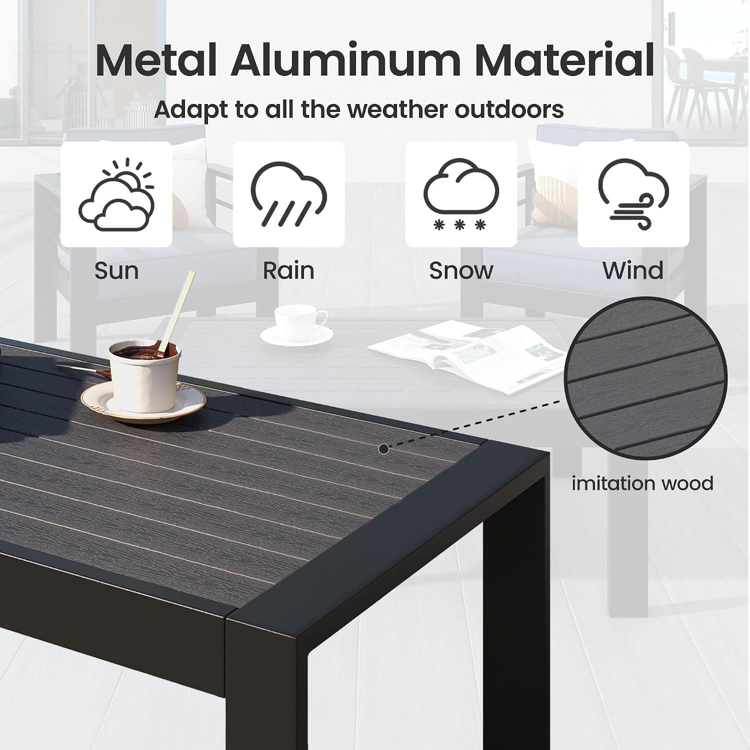 8 Pieces Patio Conversation Sets, Aluminum Outdoor Couch with Coffee Table, All-Weather Metal Patio Sofa with 5" Thick and Soft Cushion and Wide Arm, Outdoor Sofa Sets for Balcony, Porch, Light Gray