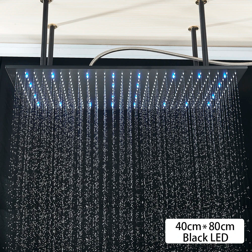 Ceiling Shower Faucet Big Rainfall LED Shower Head Concealed Shower System Black Embedded Shower
