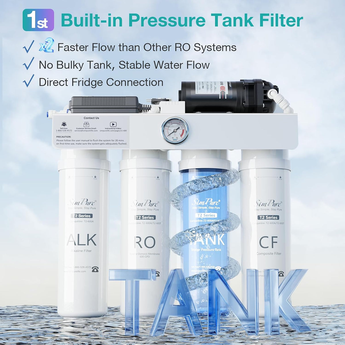 T2-600A UV Alkaline Reverse Osmosis Water Filter 600 GPD