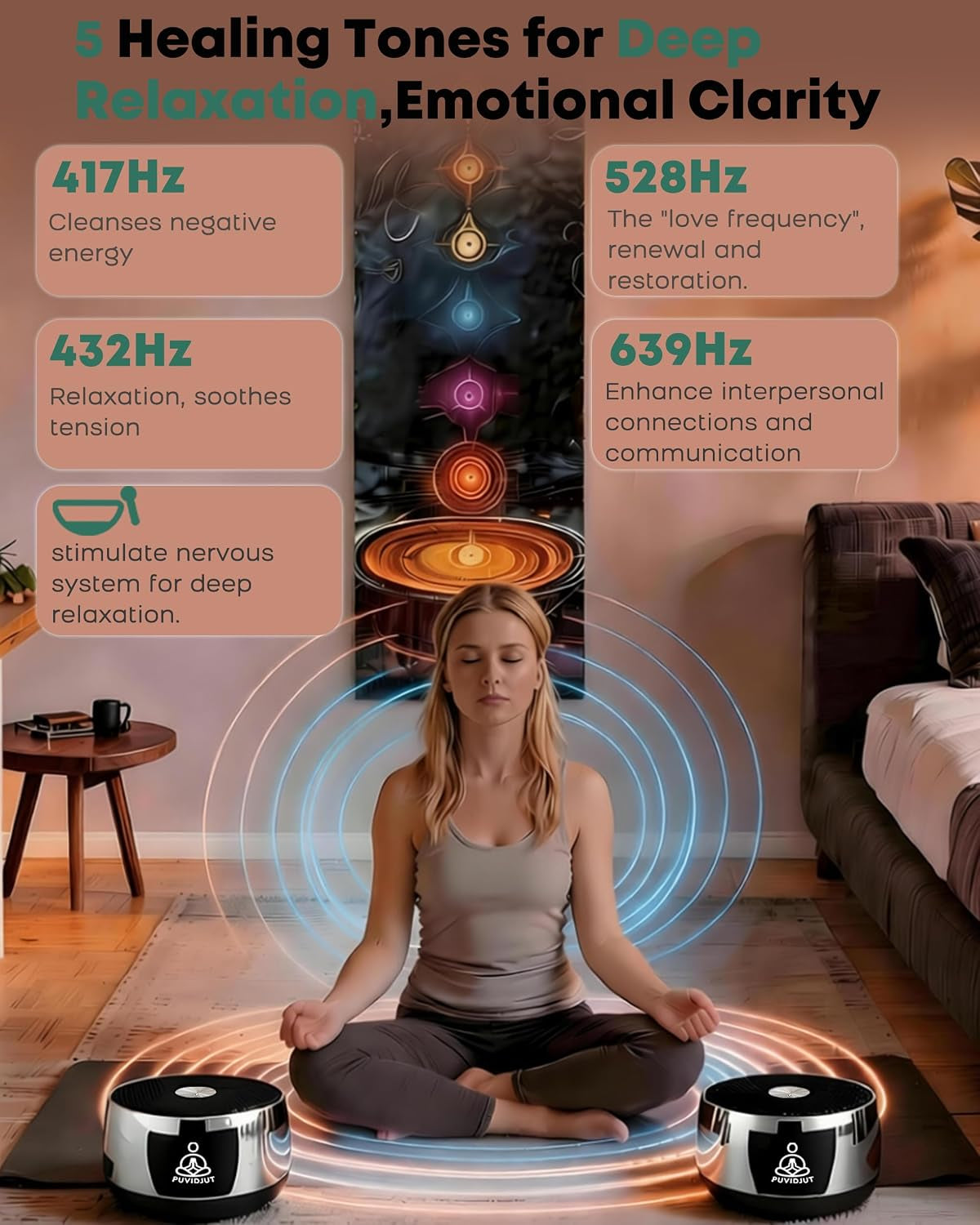 Sound Frequency Instruments, Meditation Tone TWS Machine- Solfeggio Bath Device for Yoga, Mindfulness, Singing Therapy System of Chakra Relaxation and Stress 5 Tones, 3 Timer Modes