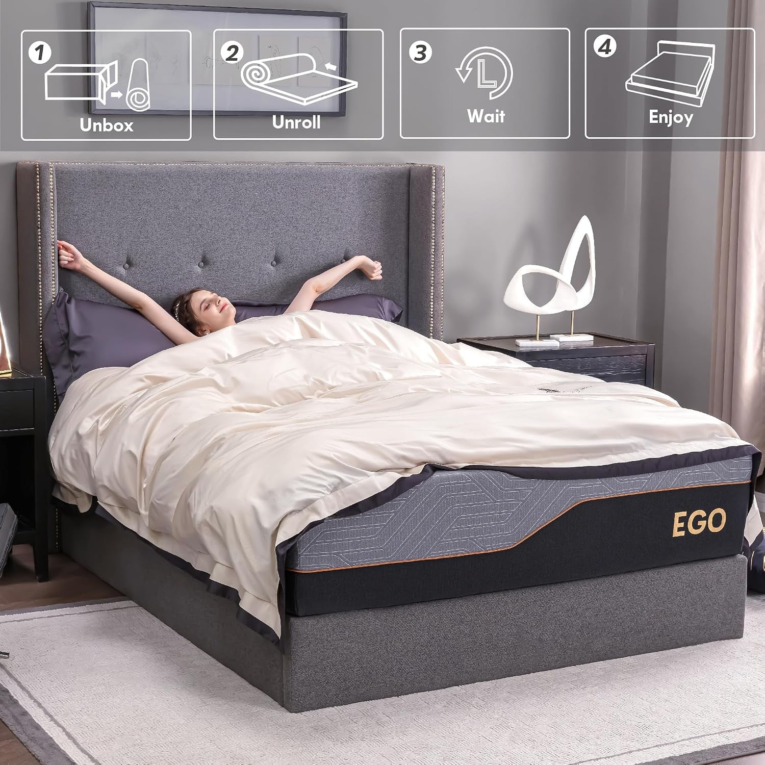 Copper Gel Memory Foam Mattress, 14 Inch King Size Mattress Mattresses Made in USA, Certipur-Us Certified, Bed Mattresses, Medium Firm, Black-New