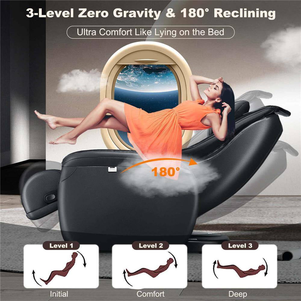 Black Full Body SL Track Zero Gravity Massage Chair with Pillow Reversible Footrest Heat