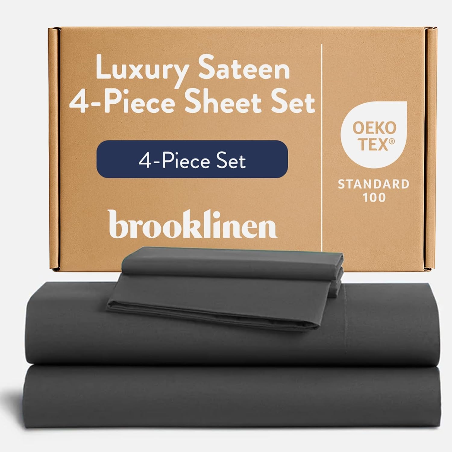 Brooklinen Sateen 4-Pc Sheet Set Hotel-Quality Luxury - Queen, Slate Grey