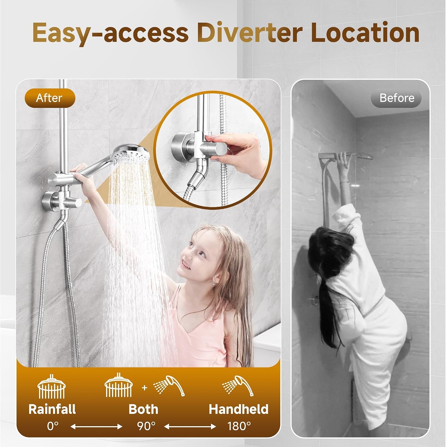 Rain Shower Heads System Including Rainfall Shower Head and Handheld Shower Head with Height Adjustable Holder, Solid Brass Rail, 60 Inch Long Stainless Steel Shower Hose, Chrome