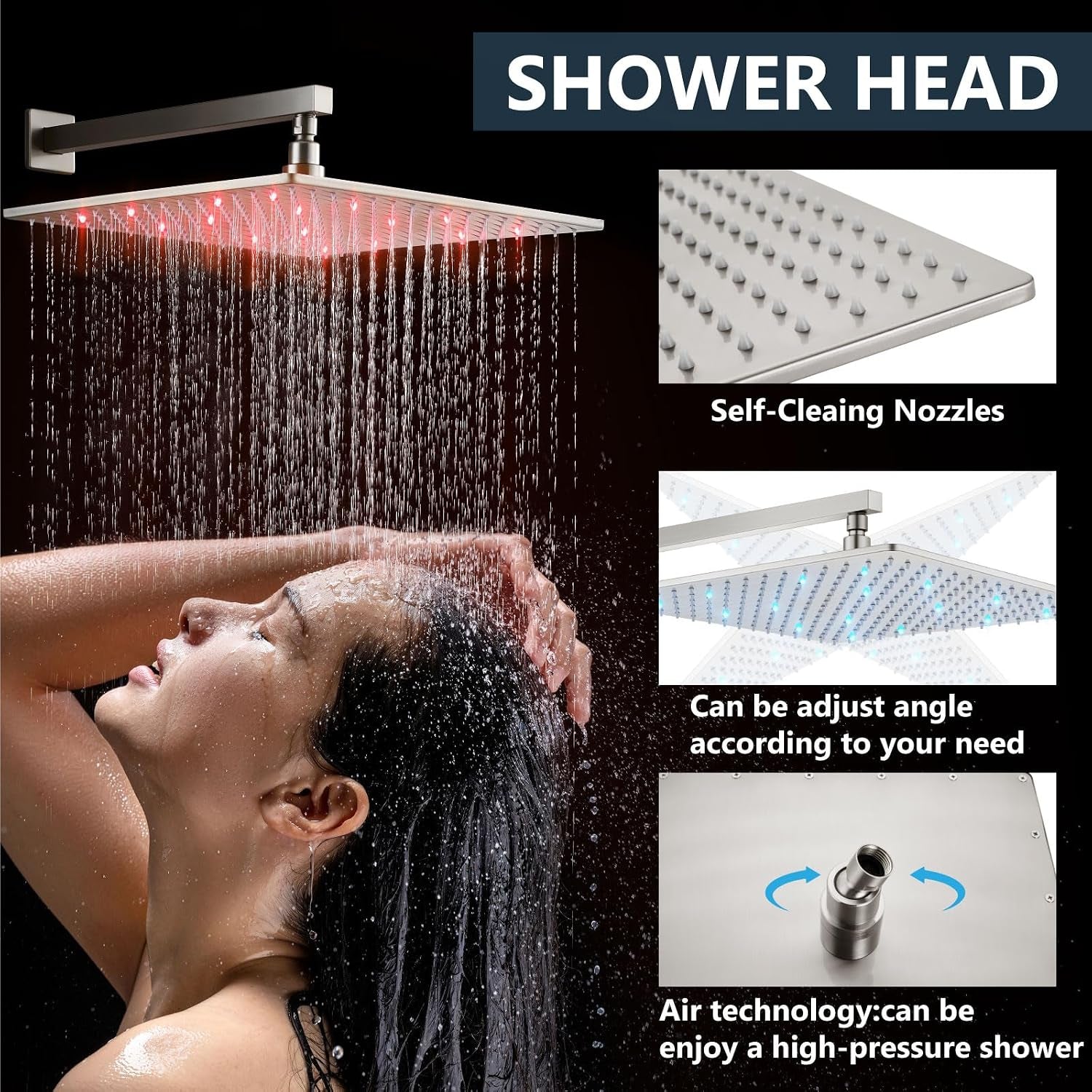 Shower Faucet Set with Valve Handheld 16" LED Head Brushed Nickel