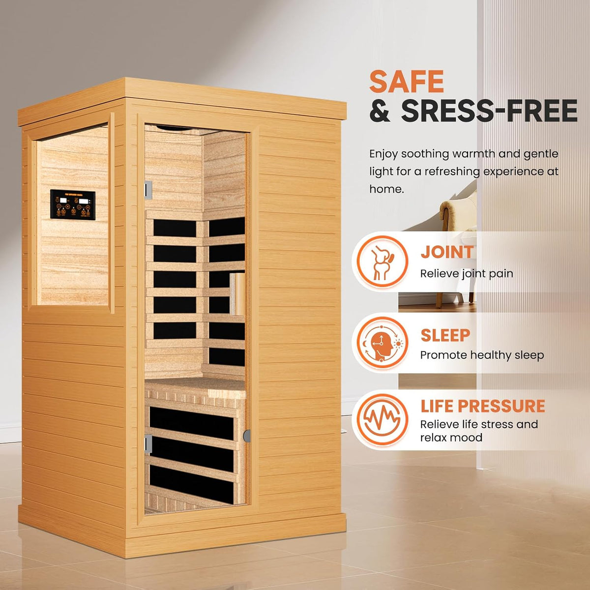 Far Infrared Sauna Home Sauna Spa Room Canadian Hemlock Wood 1200W