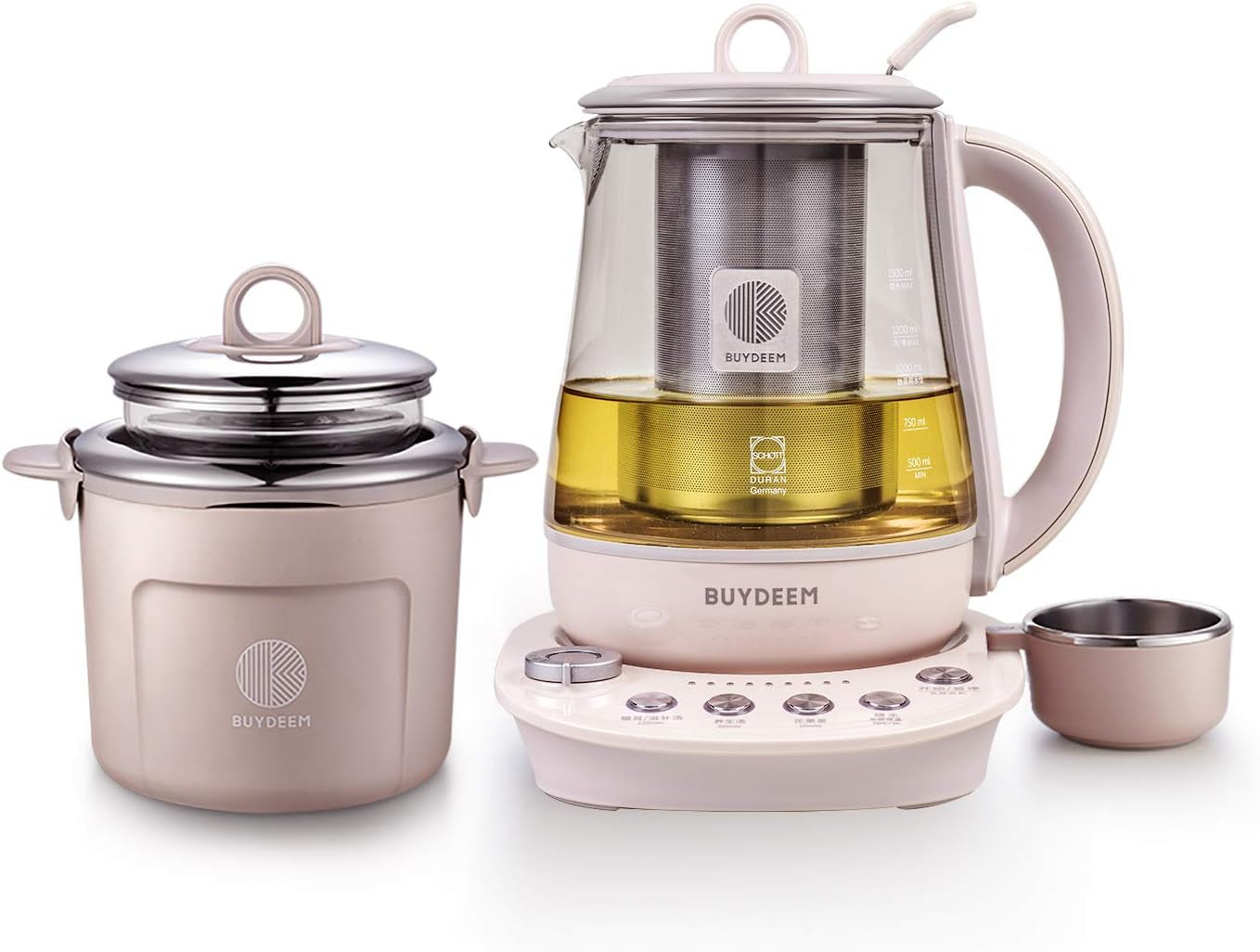 K2693 Health Pot, Health-Care Beverage Electric Kettle with Thickened Glass, 9-In-1 Fully Automatic Programmable Brew Cooker, 1.5 L, Pink
